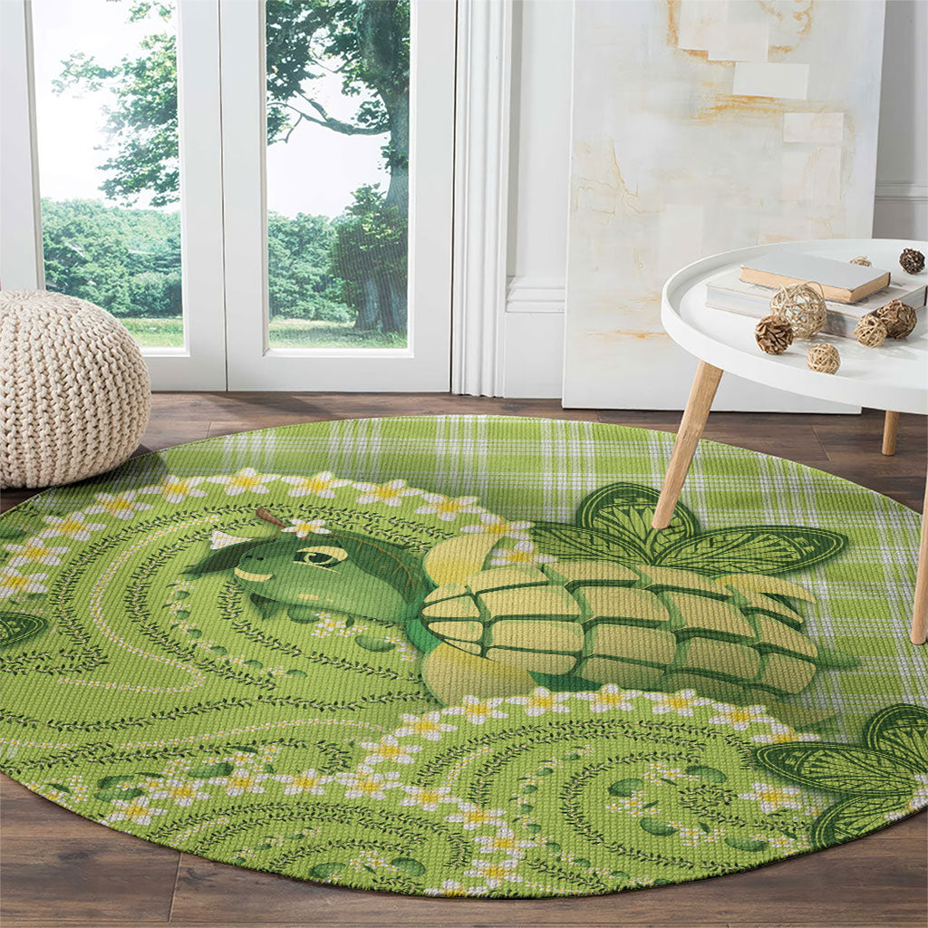 Hawaii Palaka Round Carpet Cute Green Mango Turtle On The Waves
