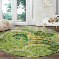 Hawaii Palaka Round Carpet Cute Green Mango Turtle On The Waves