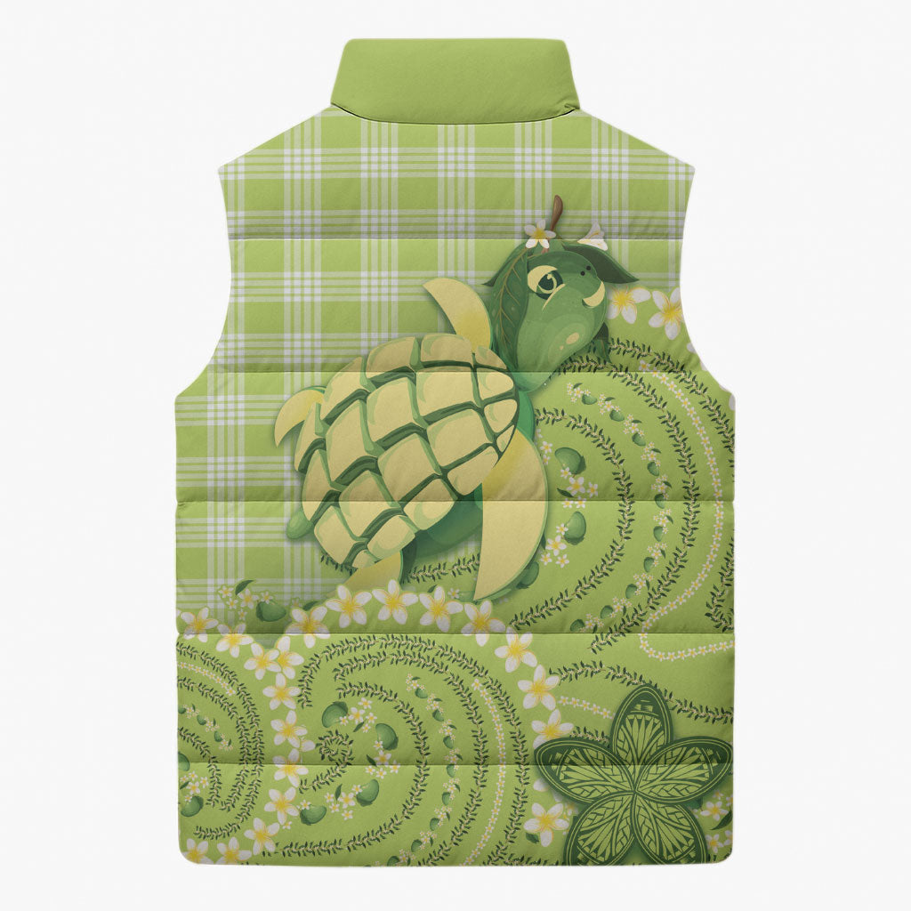 Hawaii Palaka Sleeveless Puffer Jacket Cute Green Mango Turtle On The Waves