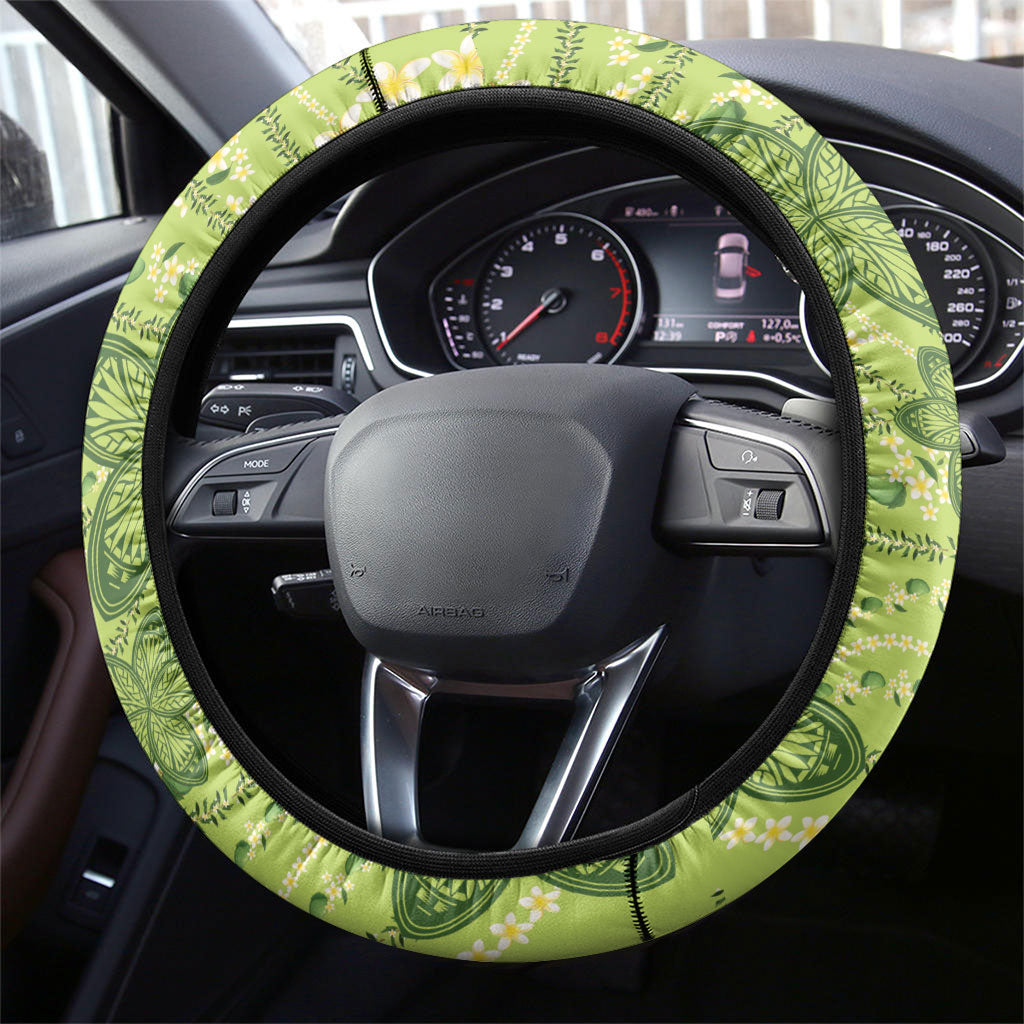 Hawaii Palaka Steering Wheel Cover Cute Green Mango Turtle On The Waves