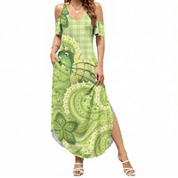 Hawaii Palaka Summer Maxi Dress Cute Green Mango Turtle On The Waves