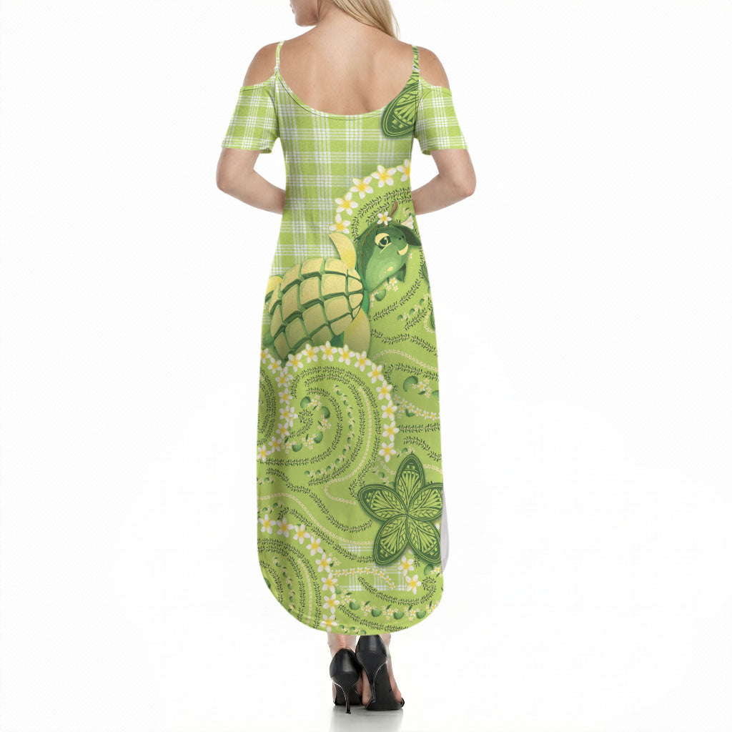 Hawaii Palaka Summer Maxi Dress Cute Green Mango Turtle On The Waves