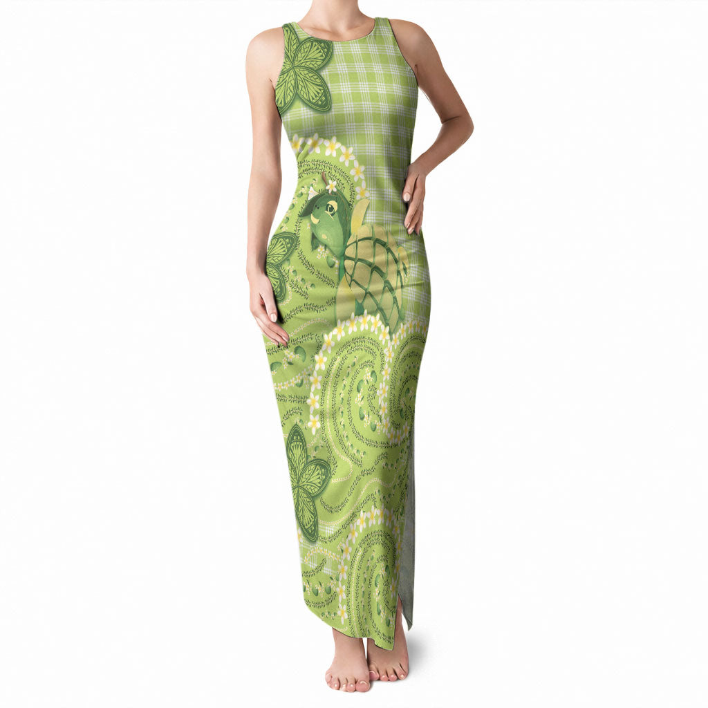 Hawaii Palaka Tank Maxi Dress Cute Green Mango Turtle On The Waves