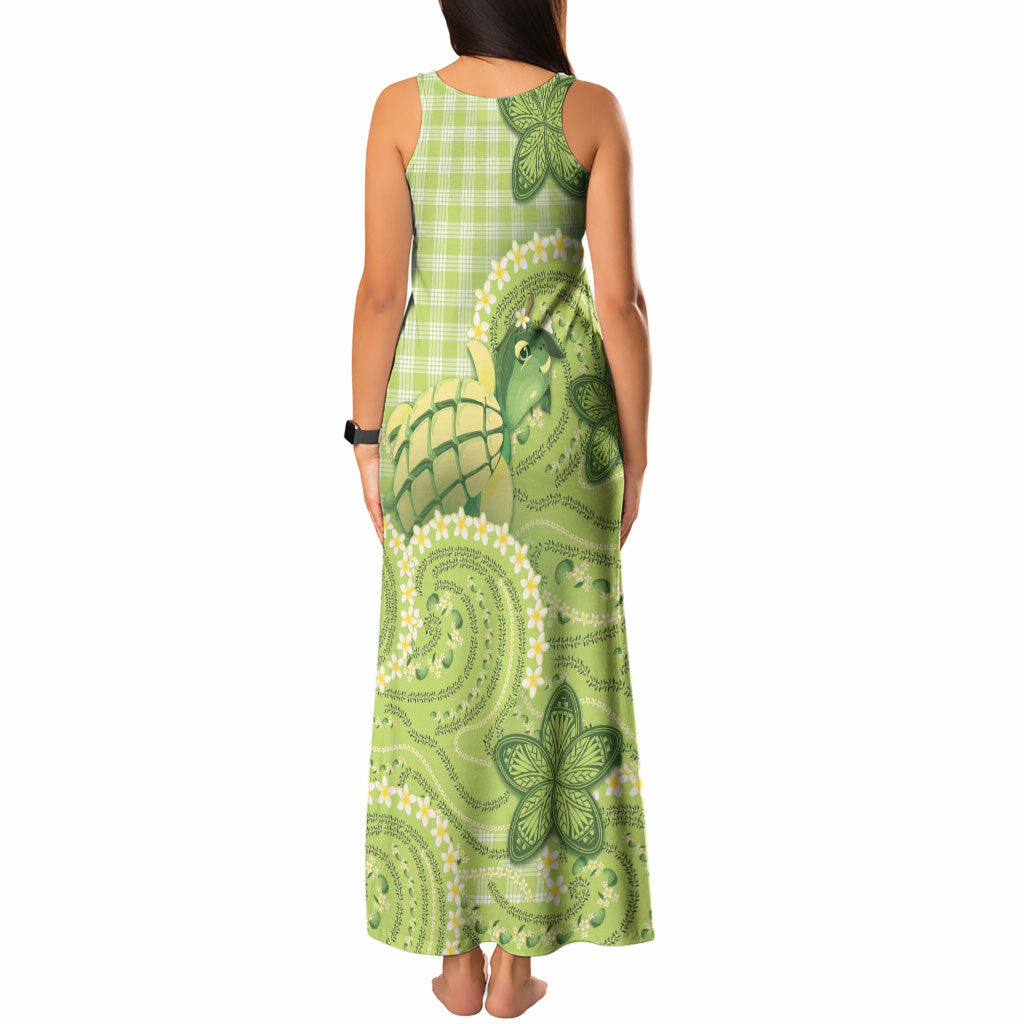 Hawaii Palaka Tank Maxi Dress Cute Green Mango Turtle On The Waves