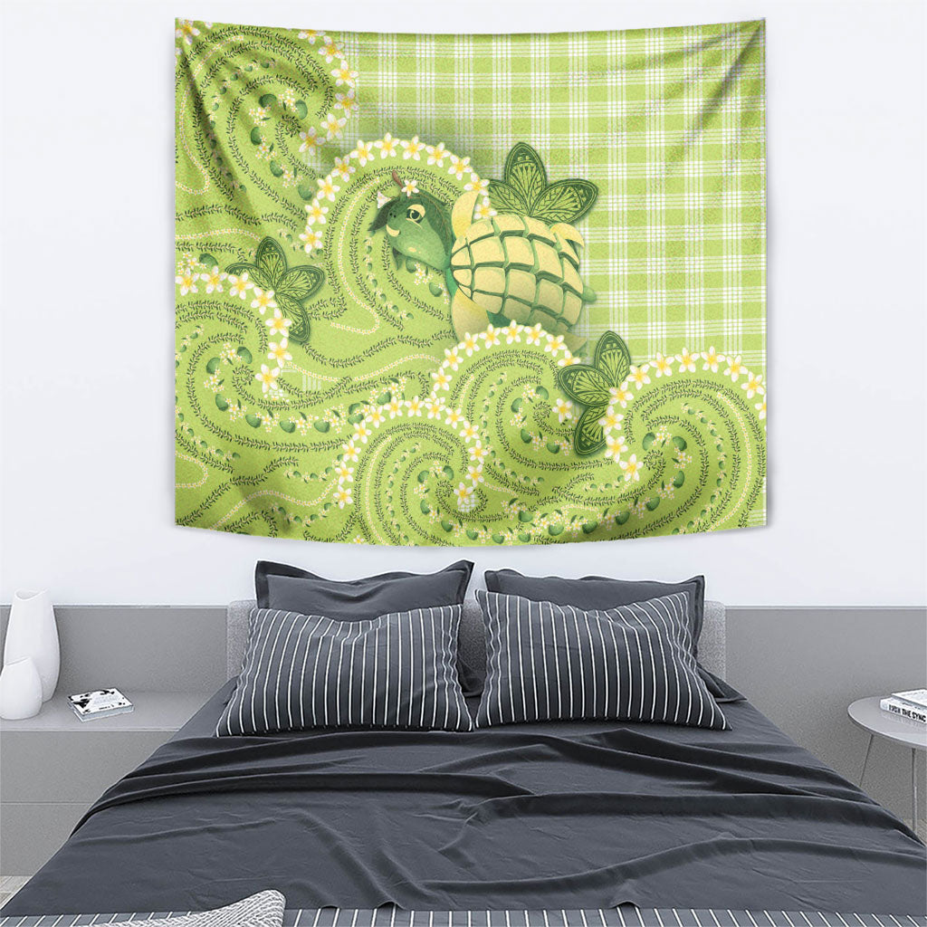 Hawaii Palaka Tapestry Cute Green Mango Turtle On The Waves