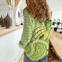 Hawaii Palaka Women Casual Shirt Cute Green Mango Turtle On The Waves