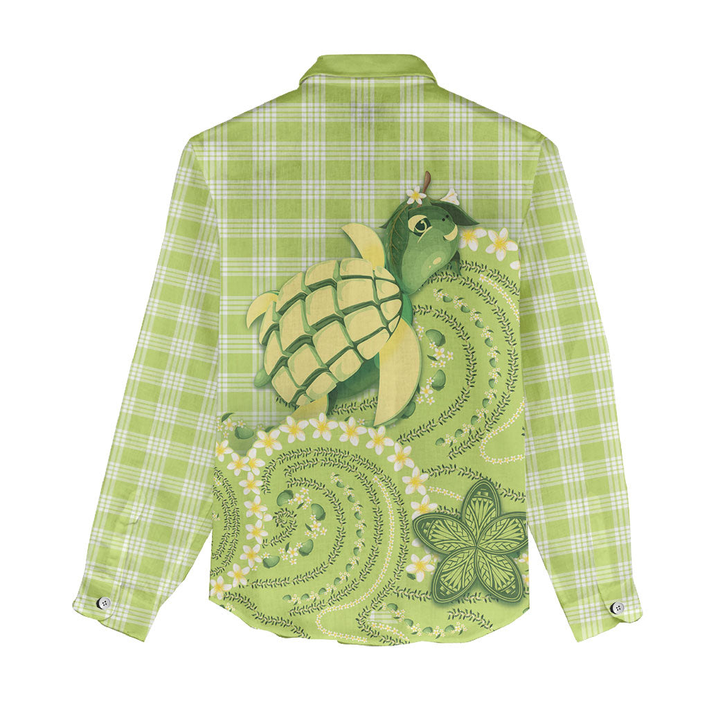 Hawaii Palaka Women Casual Shirt Cute Green Mango Turtle On The Waves