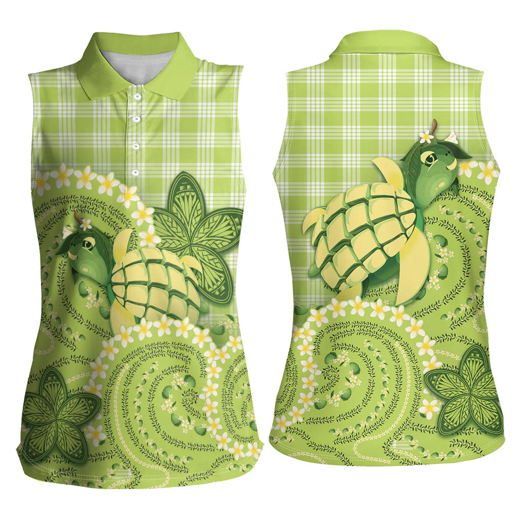 Hawaii Palaka Women Sleeveless Polo Shirt Cute Green Mango Turtle On The Waves
