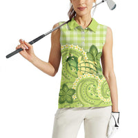 Hawaii Palaka Women Sleeveless Polo Shirt Cute Green Mango Turtle On The Waves