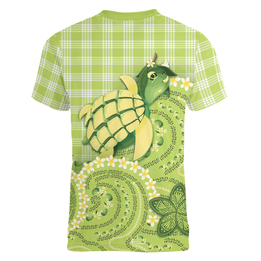 Hawaii Palaka Women V-Neck T-Shirt Cute Green Mango Turtle On The Waves