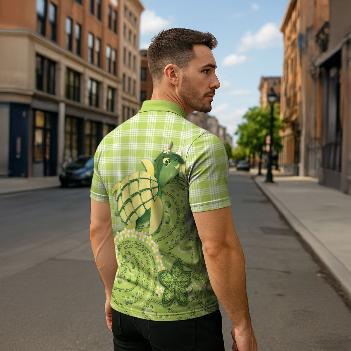 Hawaii Palaka Zipper Polo Shirt Cute Green Mango Turtle On The Waves