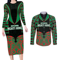 Custom Aotearoa Ngati Hine Couples Matching Long Sleeve Bodycon Dress and Long Sleeve Button Shirt Maori Pattern New Zealand - Polynesian Pride