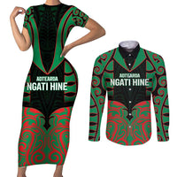 Custom Aotearoa Ngati Hine Couples Matching Short Sleeve Bodycon Dress and Long Sleeve Button Shirt Maori Pattern New Zealand - Polynesian Pride
