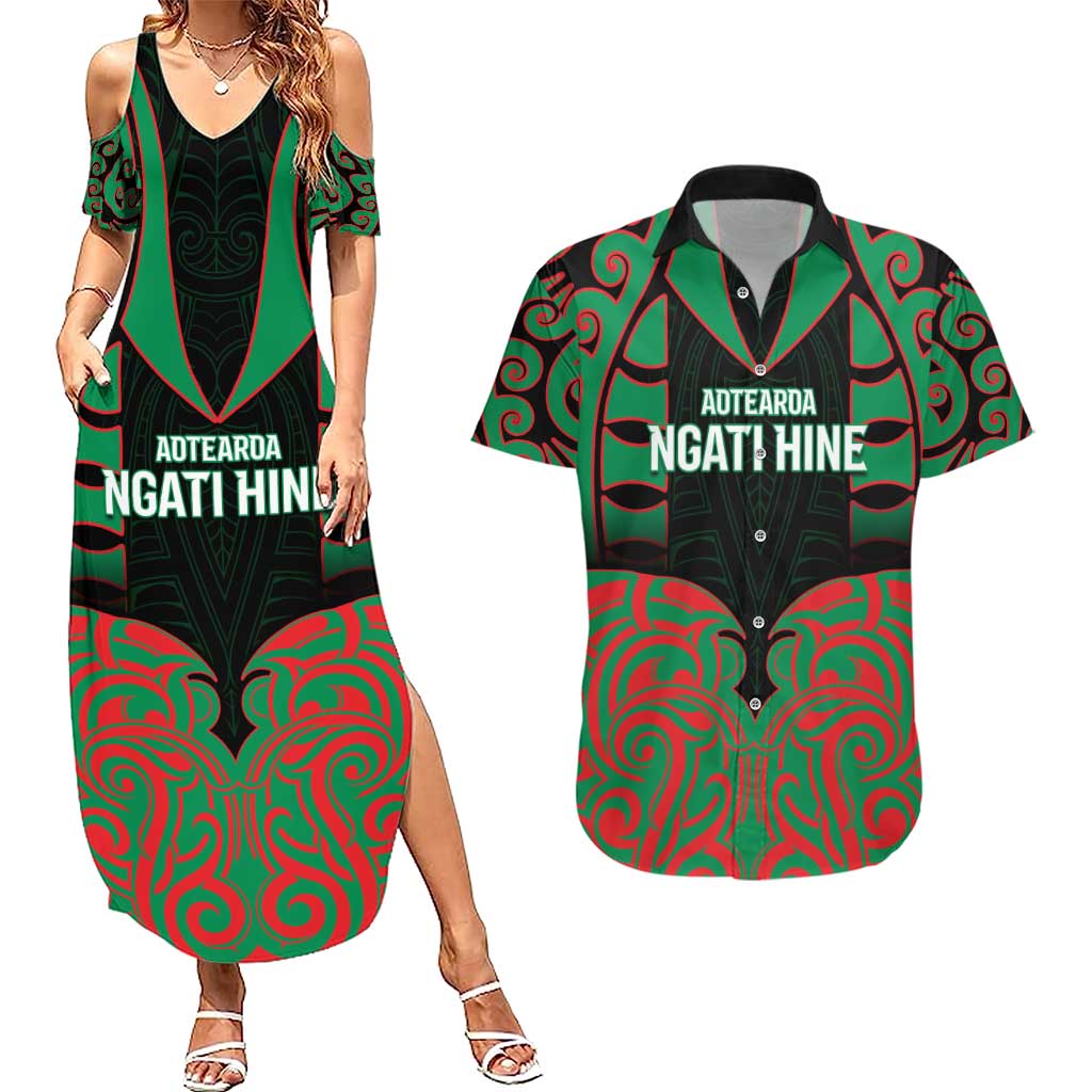 Custom Aotearoa Ngati Hine Couples Matching Summer Maxi Dress and Hawaiian Shirt Maori Pattern New Zealand - Polynesian Pride