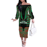 Custom Aotearoa Ngati Hine Family Matching Off The Shoulder Long Sleeve Dress and Hawaiian Shirt Maori Pattern New Zealand - Polynesian Pride