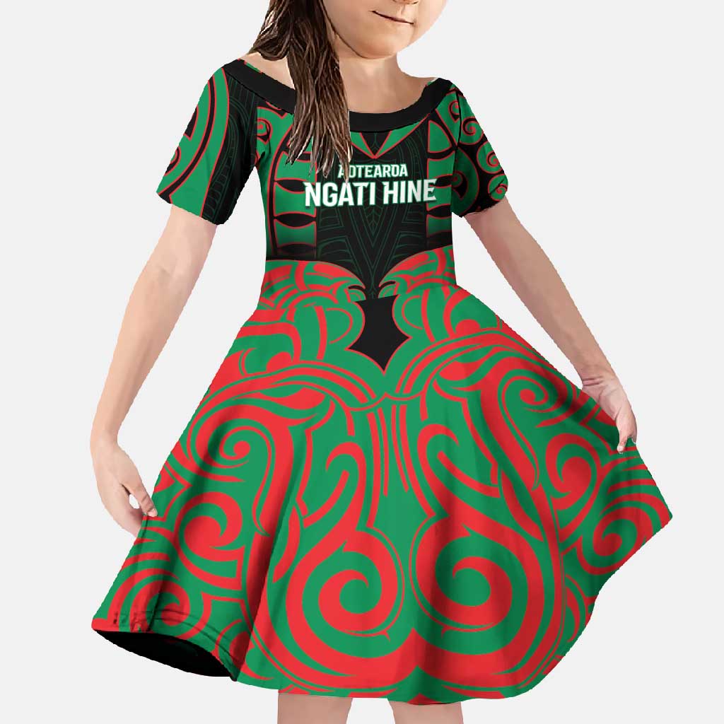 Custom Aotearoa Ngati Hine Family Matching Off Shoulder Maxi Dress and Hawaiian Shirt Maori Pattern New Zealand - Polynesian Pride