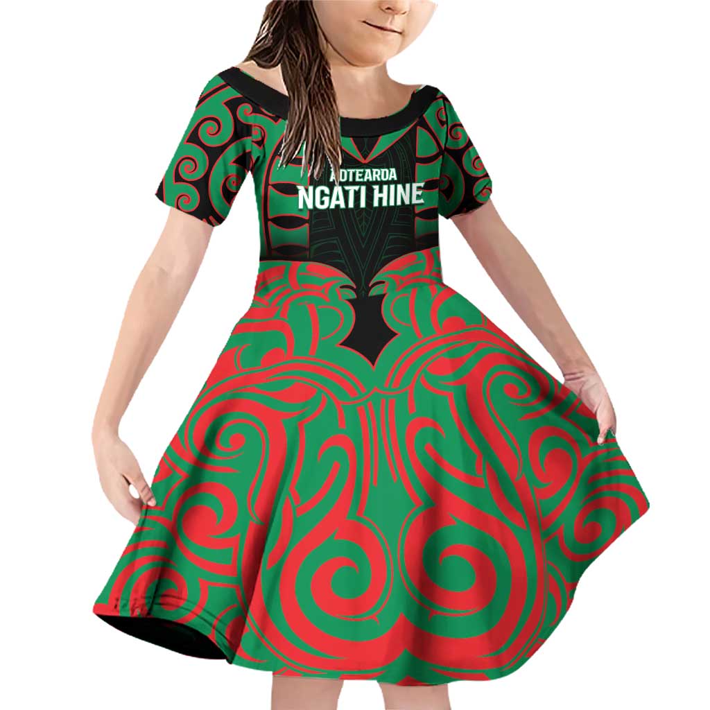 Custom Aotearoa Ngati Hine Family Matching Off Shoulder Short Dress and Hawaiian Shirt Maori Pattern New Zealand - Polynesian Pride