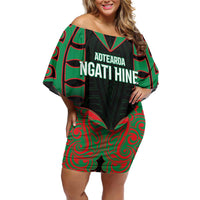 Custom Aotearoa Ngati Hine Family Matching Off Shoulder Short Dress and Hawaiian Shirt Maori Pattern New Zealand - Polynesian Pride