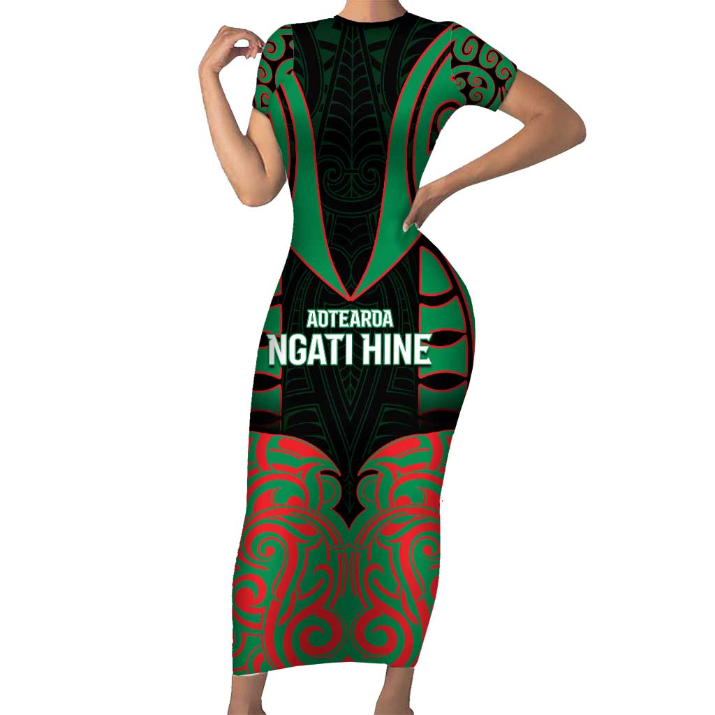 Custom Aotearoa Ngati Hine Family Matching Short Sleeve Bodycon Dress and Hawaiian Shirt Maori Pattern New Zealand - Polynesian Pride