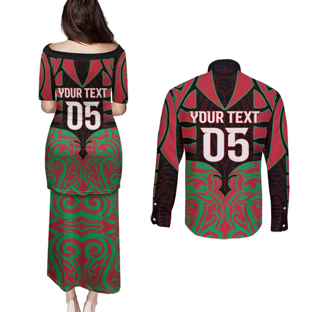 Custom Aotearoa Tuhoe Couples Matching Puletasi and Long Sleeve Button Shirt Maori Pattern New Zealand - Polynesian Pride