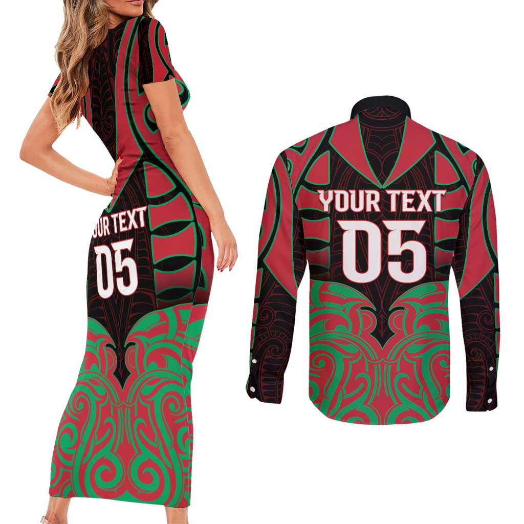 Custom Aotearoa Tuhoe Couples Matching Short Sleeve Bodycon Dress and Long Sleeve Button Shirt Maori Pattern New Zealand - Polynesian Pride