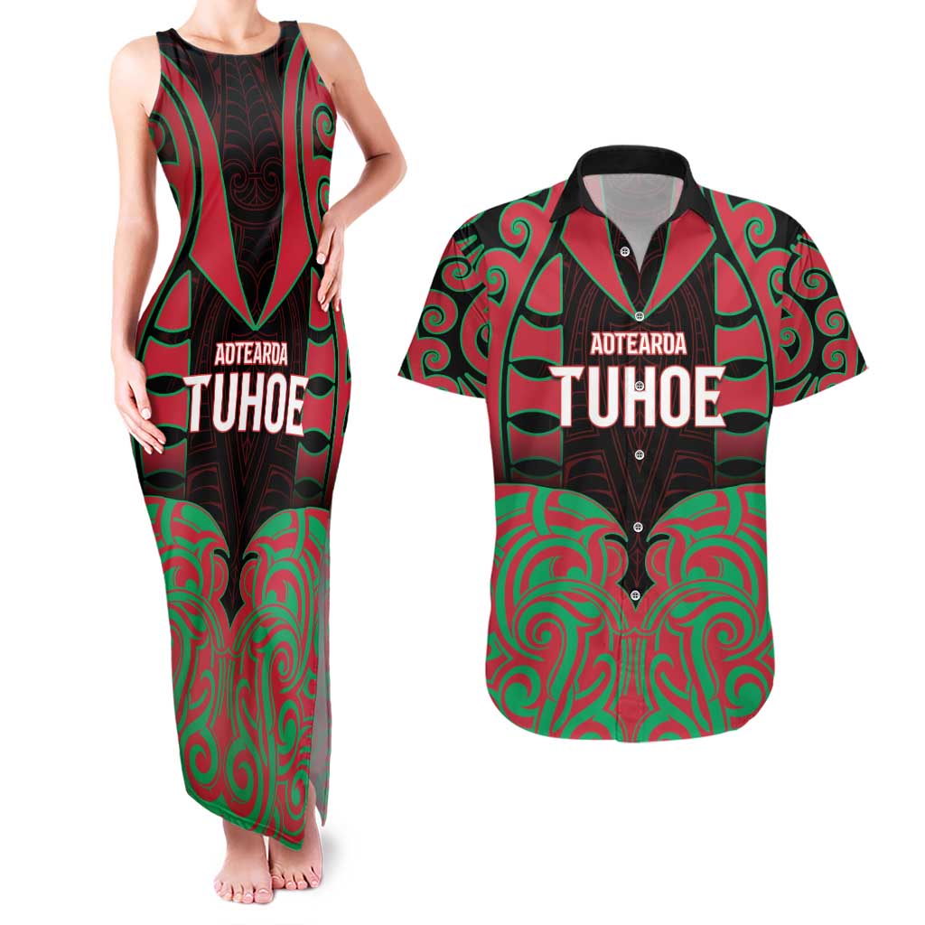 Custom Aotearoa Tuhoe Couples Matching Tank Maxi Dress and Hawaiian Shirt Maori Pattern New Zealand - Polynesian Pride