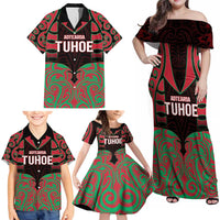 Custom Aotearoa Tuhoe Family Matching Off Shoulder Maxi Dress and Hawaiian Shirt Maori Pattern New Zealand - Polynesian Pride