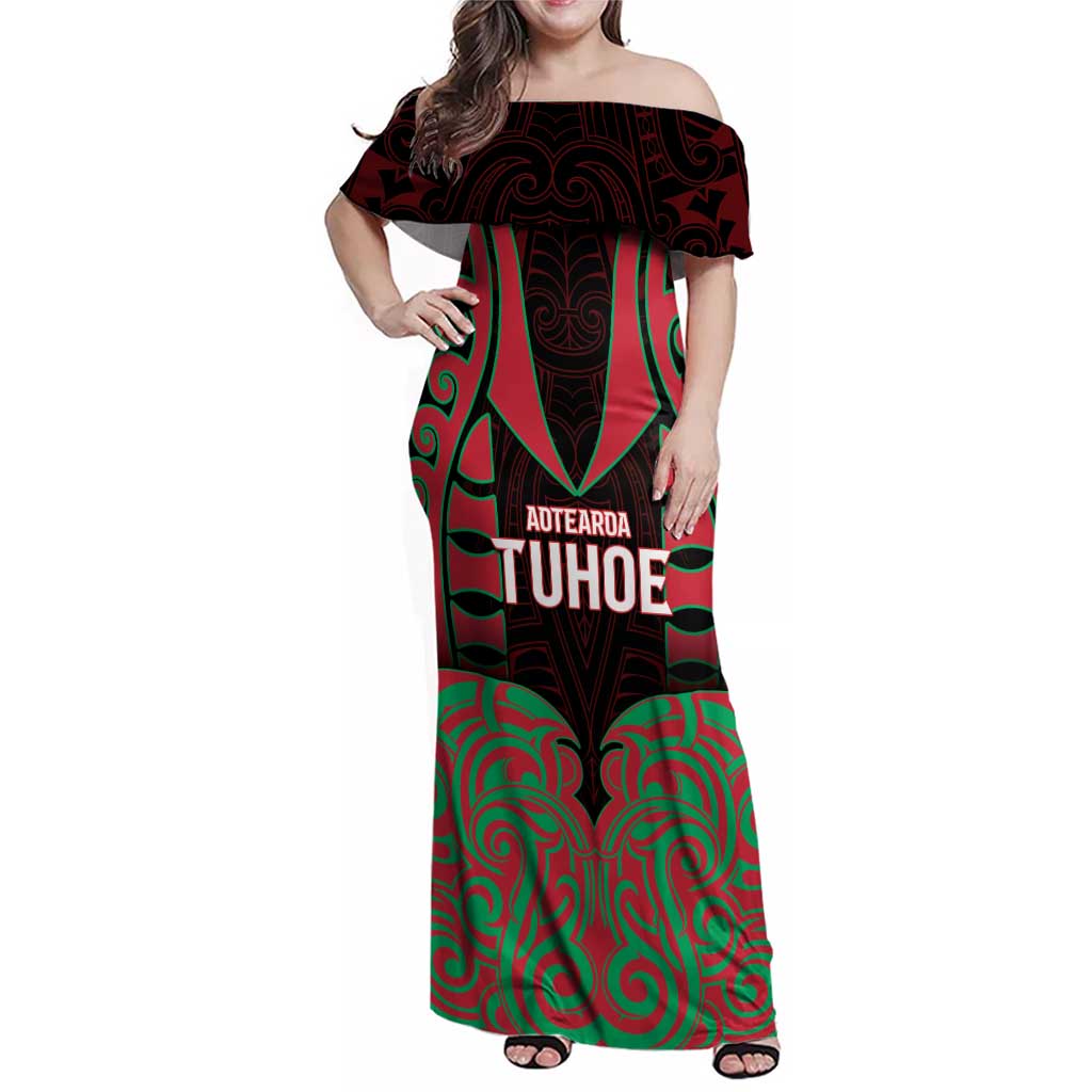 Custom Aotearoa Tuhoe Family Matching Off Shoulder Maxi Dress and Hawaiian Shirt Maori Pattern New Zealand - Polynesian Pride