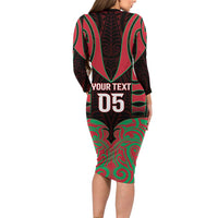 Custom Aotearoa Tuhoe Long Sleeve Bodycon Dress Maori Pattern New Zealand - Polynesian Pride