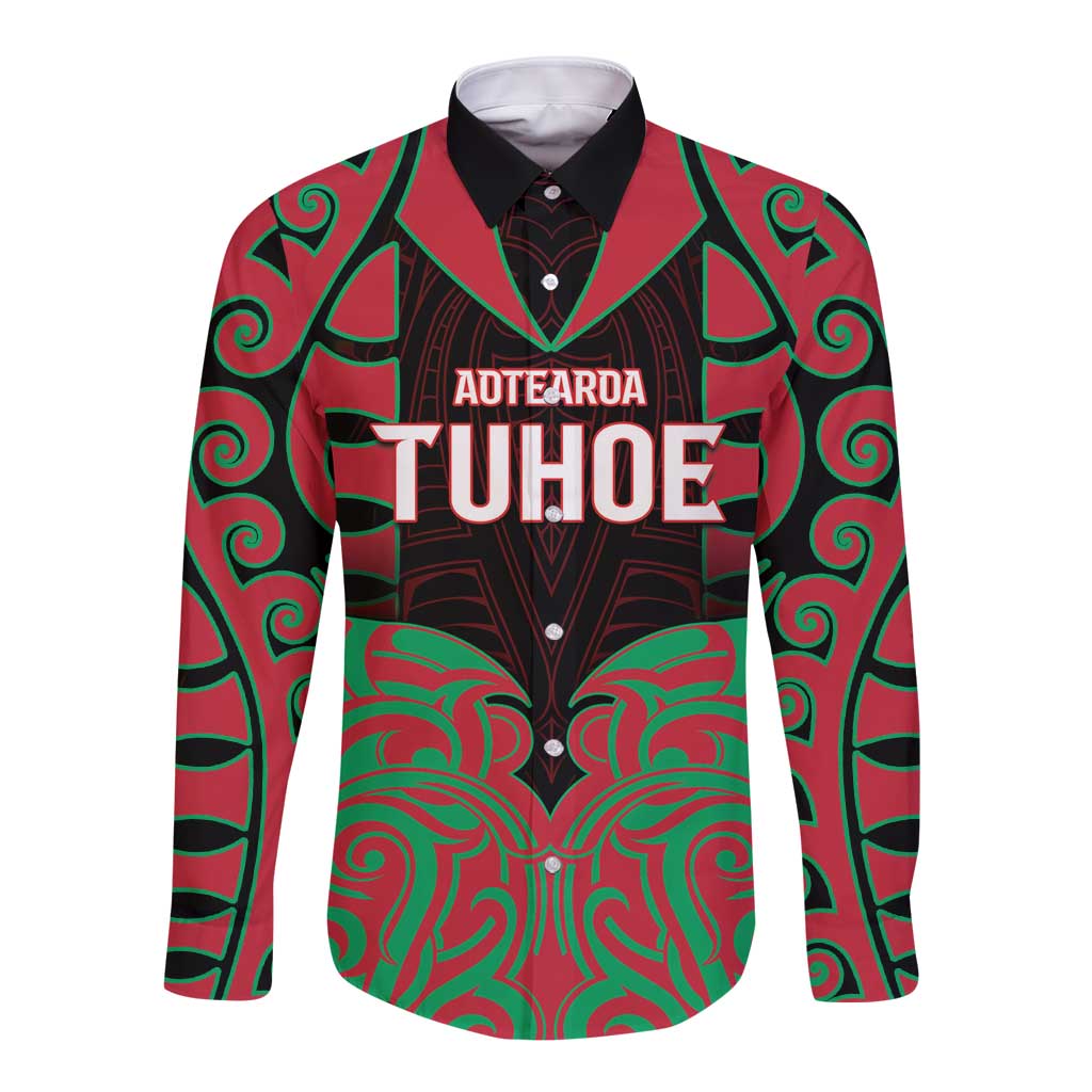 Custom Aotearoa Tuhoe Long Sleeve Button Shirt Maori Pattern New Zealand - Polynesian Pride
