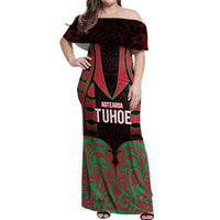 Custom Aotearoa Tuhoe Off Shoulder Maxi Dress Maori Pattern New Zealand - Polynesian Pride