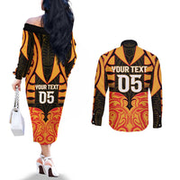 Custom Aotearoa Waikato Couples Matching Off The Shoulder Long Sleeve Dress and Long Sleeve Button Shirt Maori Pattern New Zealand - Polynesian Pride