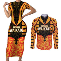 Custom Aotearoa Waikato Couples Matching Short Sleeve Bodycon Dress and Long Sleeve Button Shirt Maori Pattern New Zealand - Polynesian Pride