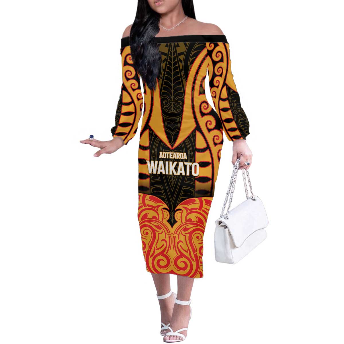 Custom Aotearoa Waikato Family Matching Off The Shoulder Long Sleeve Dress and Hawaiian Shirt Maori Pattern New Zealand - Polynesian Pride