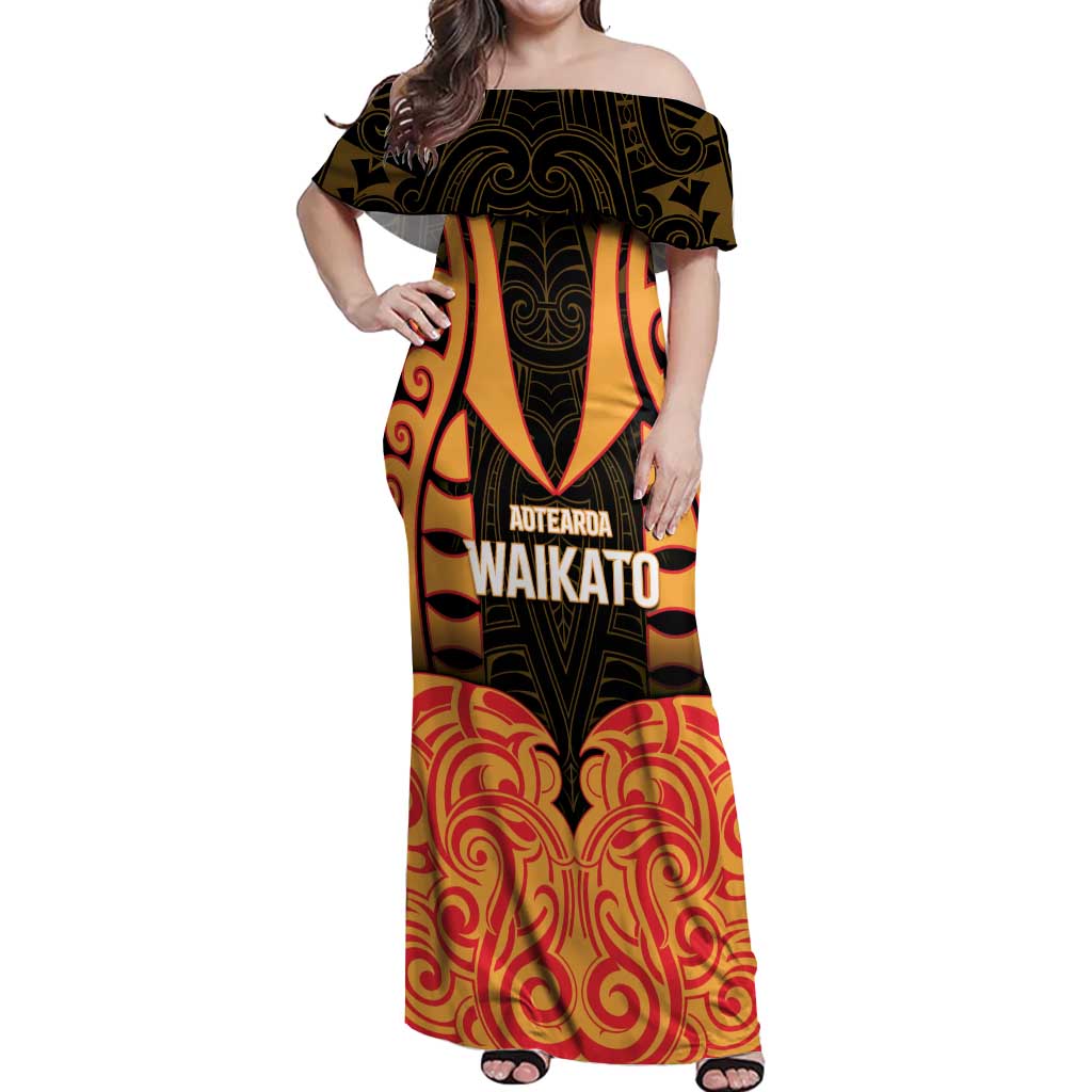 Custom Aotearoa Waikato Off Shoulder Maxi Dress Maori Pattern New Zealand - Polynesian Pride