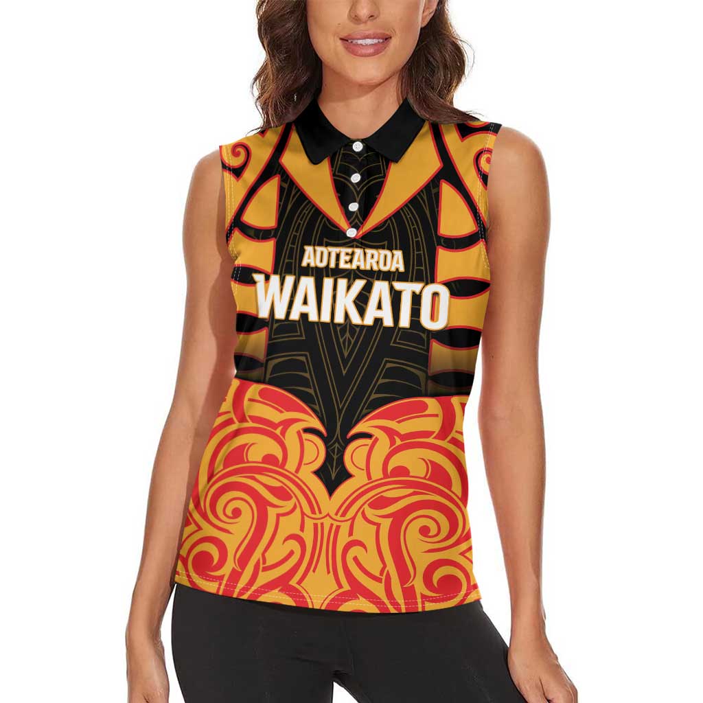 Custom Aotearoa Waikato Women Sleeveless Polo Shirt Maori Pattern New Zealand - Polynesian Pride