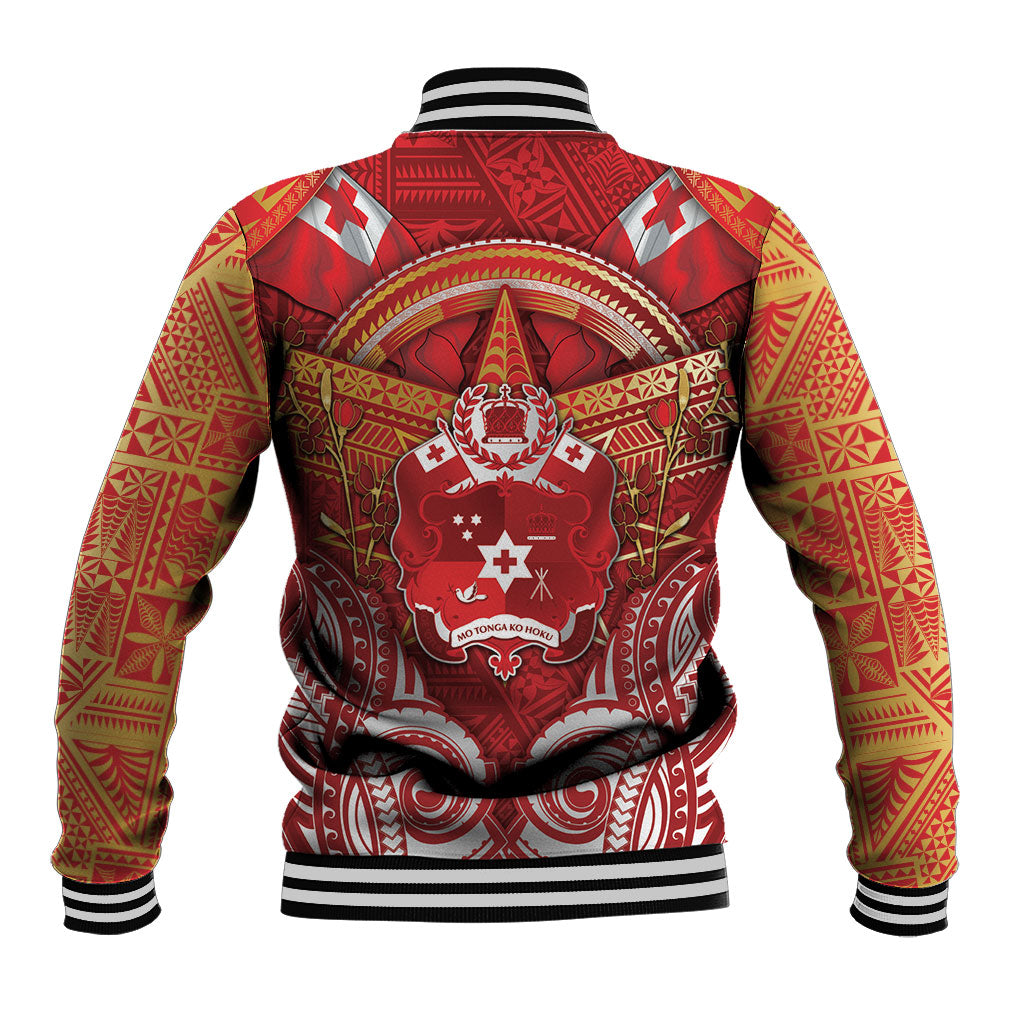 Tonga King's Birthday Baseball Jacket Gold Royal Crown Tribal Patterns