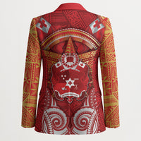 Tonga King's Birthday Blazer Gold Royal Crown Tribal Patterns