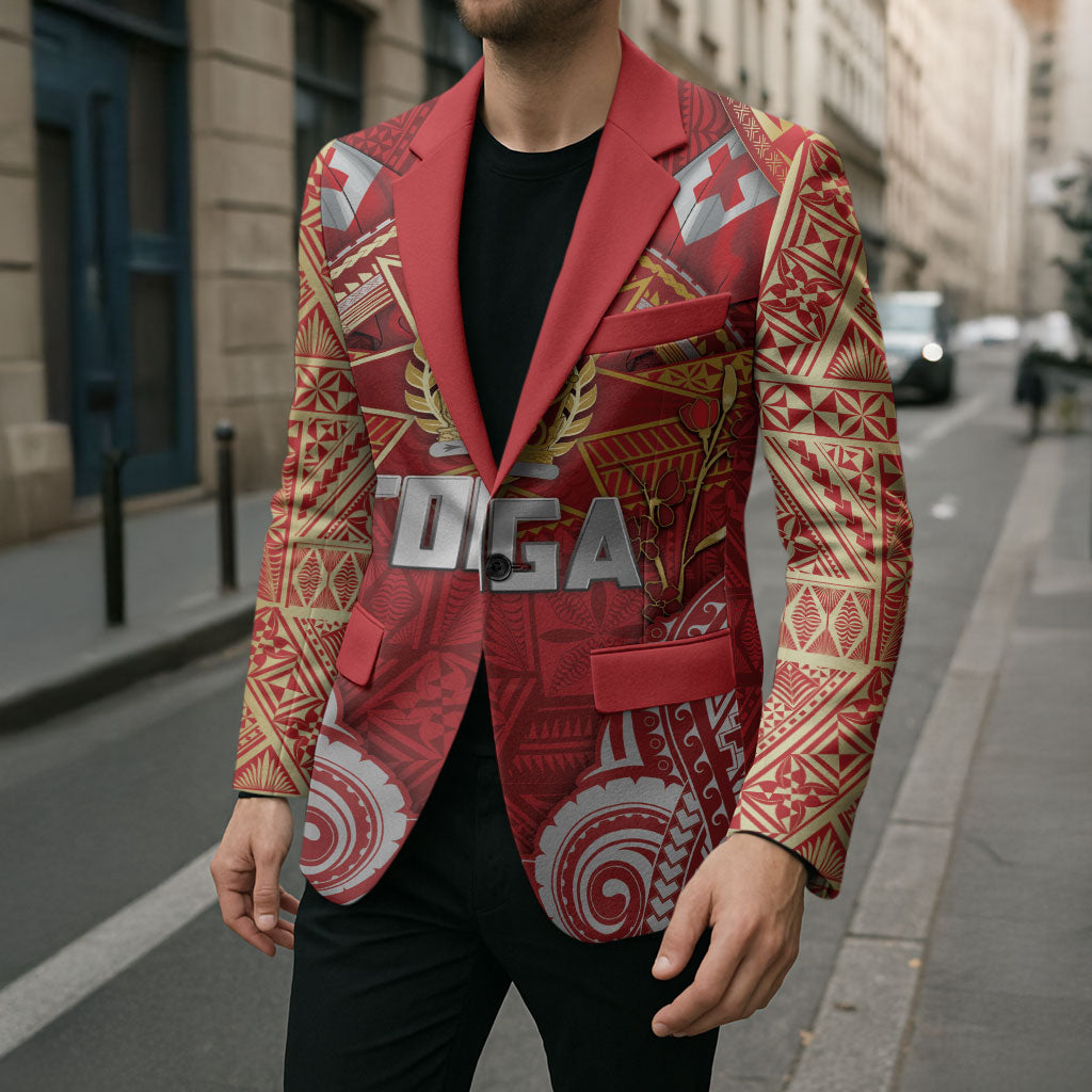 Tonga King's Birthday Blazer Gold Royal Crown Tribal Patterns