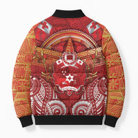 Tonga King's Birthday Bomber Puffer Jacket Gold Royal Crown Tribal Patterns