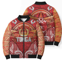 Tonga King's Birthday Bomber Puffer Jacket Gold Royal Crown Tribal Patterns