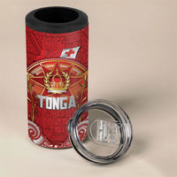 Tonga King's Birthday 4 in 1 Can Cooler Tumbler Gold Royal Crown Tribal Patterns