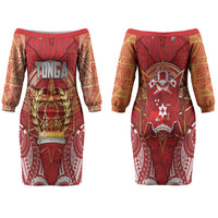 Tonga King's Birthday Couples Matching Off The Shoulder Long Sleeve Dress and Hawaiian Shirt Gold Royal Crown Tribal Patterns DT05 - Polynesian Pride