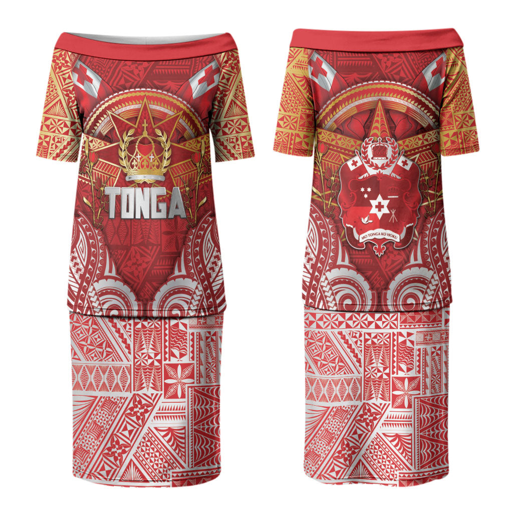 Tonga King's Birthday Couples Matching Puletasi and Hawaiian Shirt Gold Royal Crown Tribal Patterns DT05 - Polynesian Pride