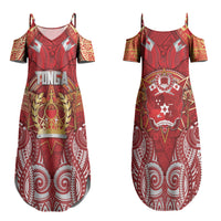 Tonga King's Birthday Couples Matching Summer Maxi Dress and Hawaiian Shirt Gold Royal Crown Tribal Patterns DT05 - Polynesian Pride