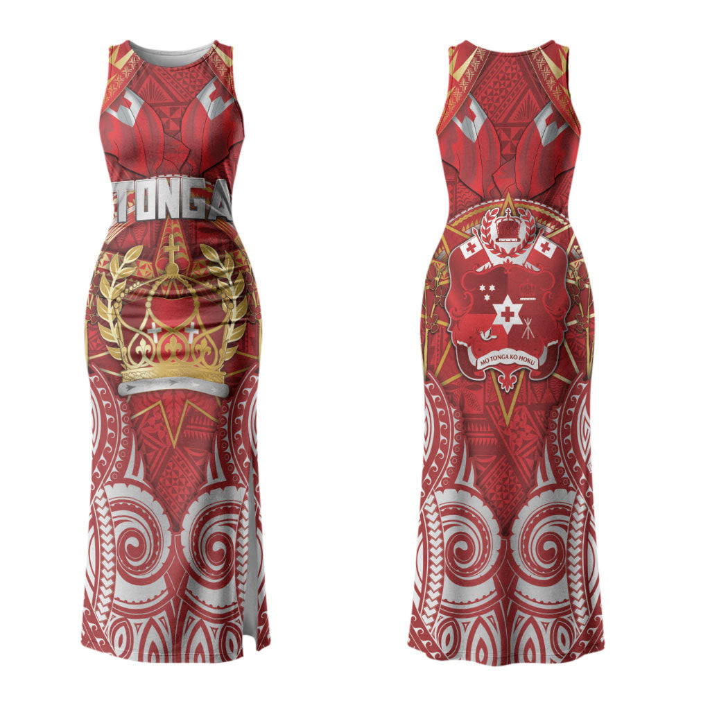 Tonga King's Birthday Couples Matching Tank Maxi Dress and Hawaiian Shirt Gold Royal Crown Tribal Patterns DT05 - Polynesian Pride