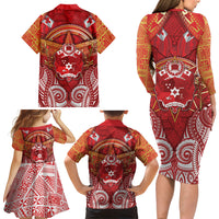 Tonga King's Birthday Family Matching Long Sleeve Bodycon Dress and Hawaiian Shirt Gold Royal Crown Tribal Patterns