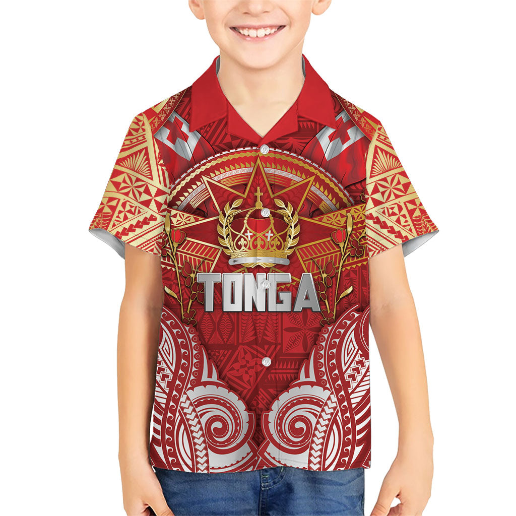 Tonga King's Birthday Family Matching Long Sleeve Bodycon Dress and Hawaiian Shirt Gold Royal Crown Tribal Patterns