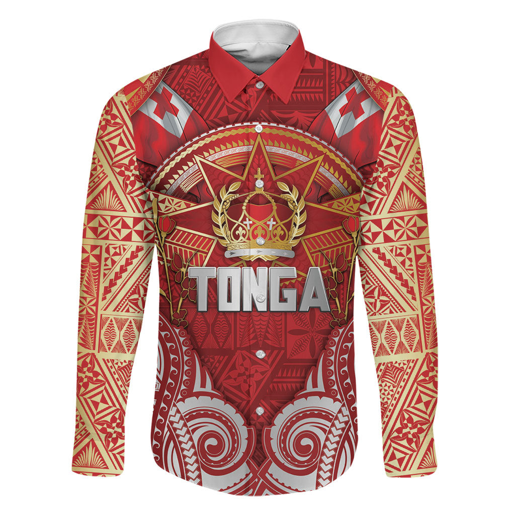 Tonga King's Birthday Family Matching Off The Shoulder Long Sleeve Dress and Hawaiian Shirt Gold Royal Crown Tribal Patterns
