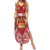 Tonga King's Birthday Family Matching Summer Maxi Dress and Hawaiian Shirt Gold Royal Crown Tribal Patterns